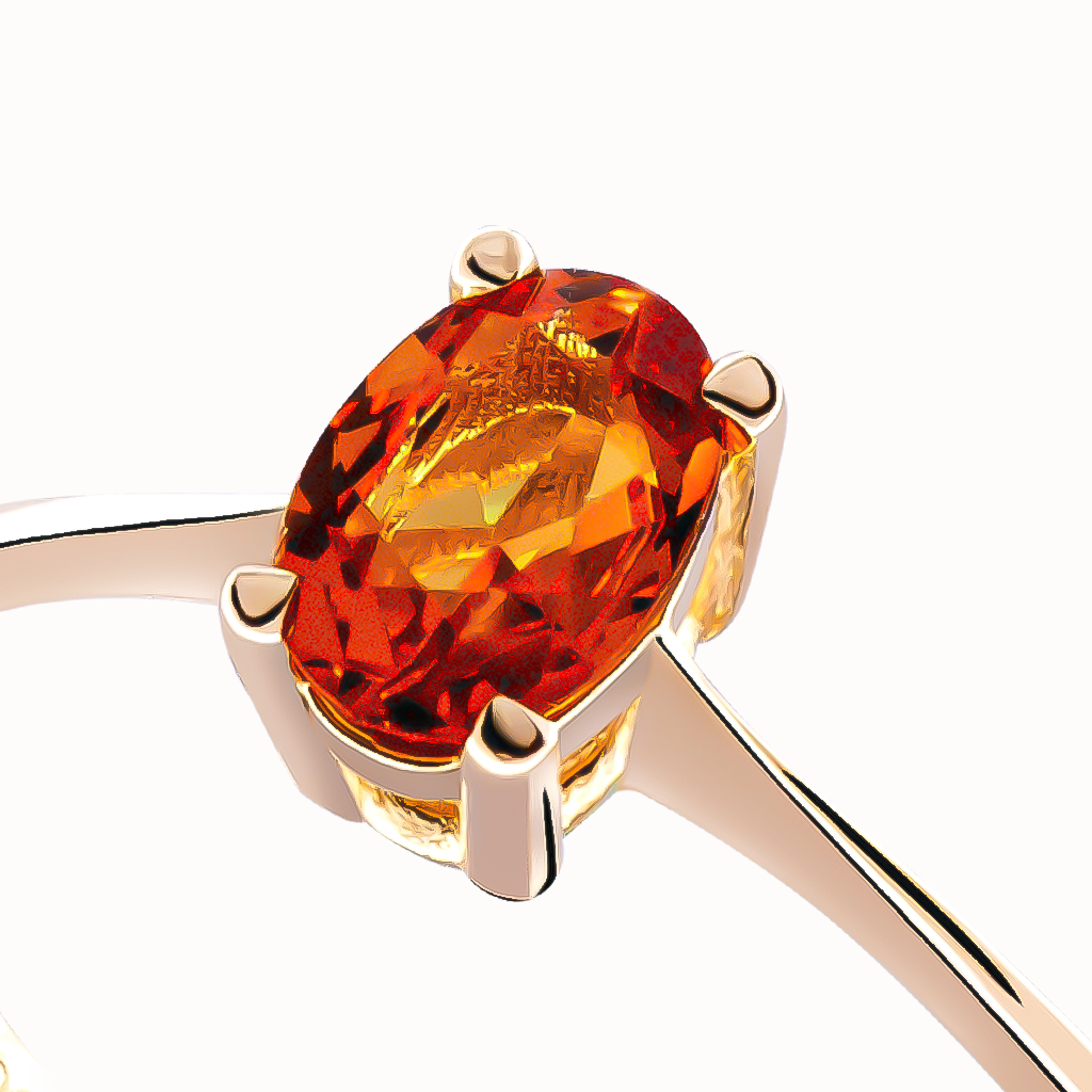 oval kesim tektaş turuncu safir yüzük