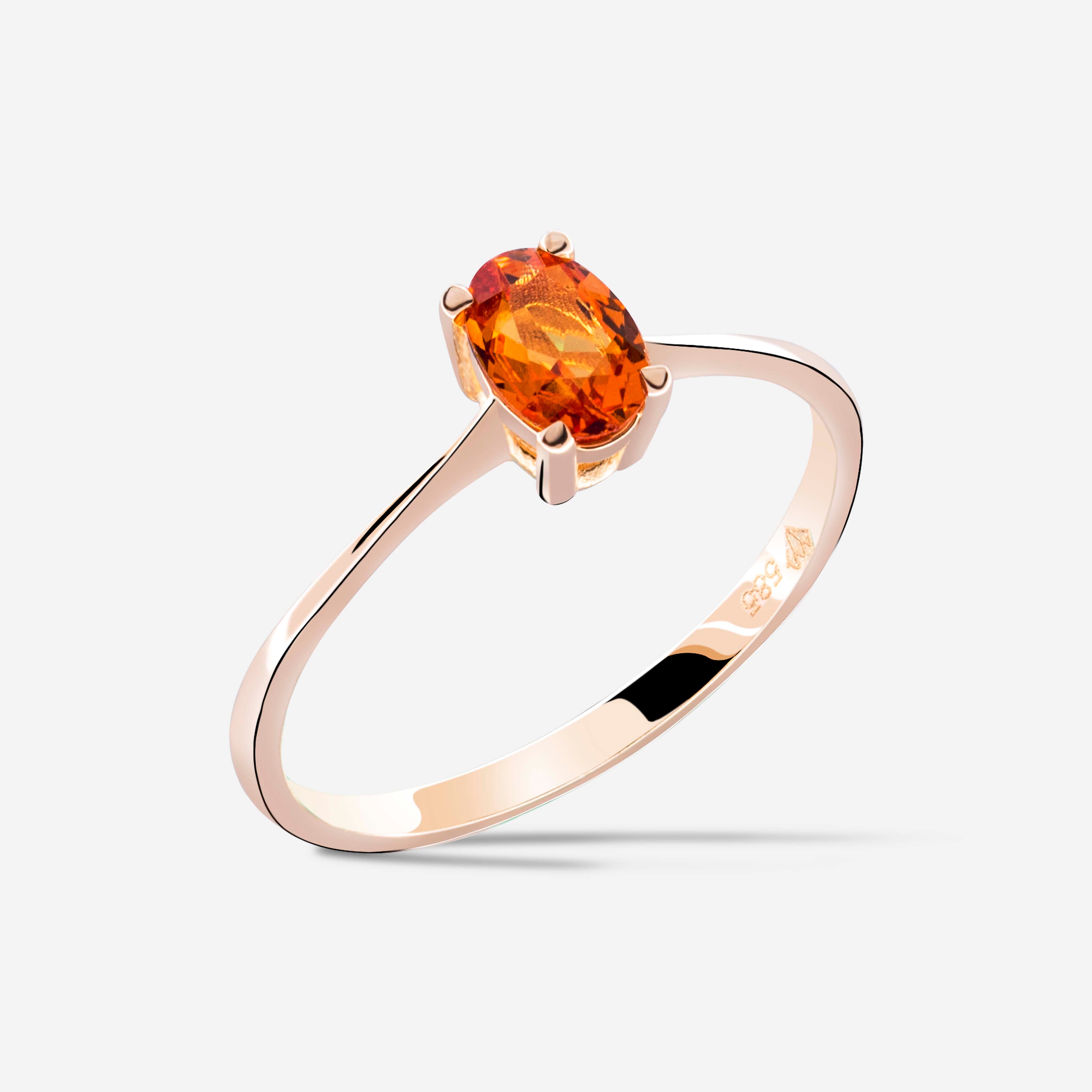 oval kesim tektaş turuncu safir yüzük