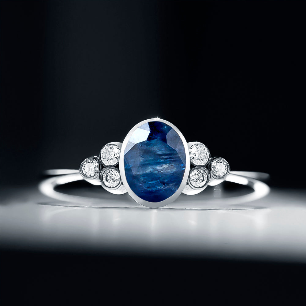 pırlantalı safir taşlı tektaş yüzük