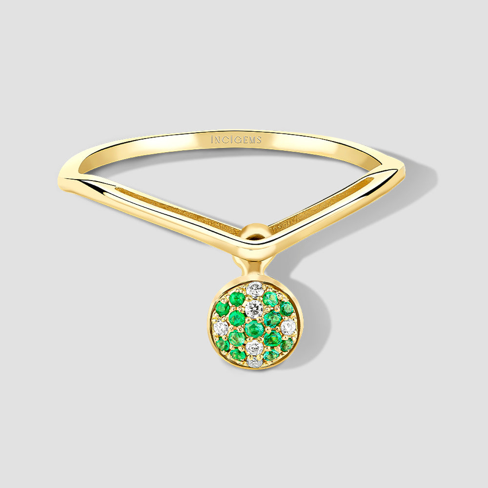 Pırlanta & Zümrüt Sallantılı Yüzük - incigems