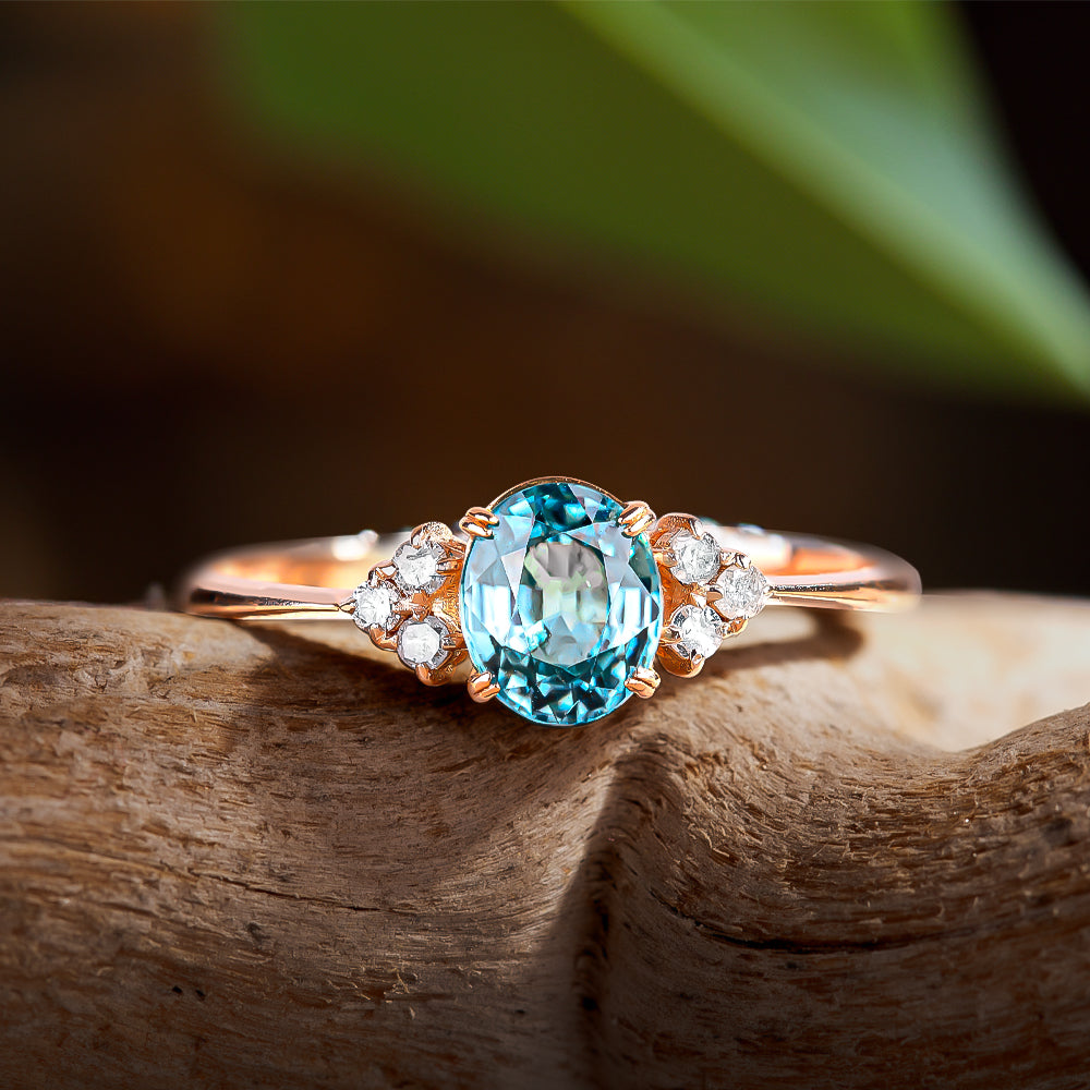 Pırlanta & Blue Topaz Tektaş Vintage Yüzük