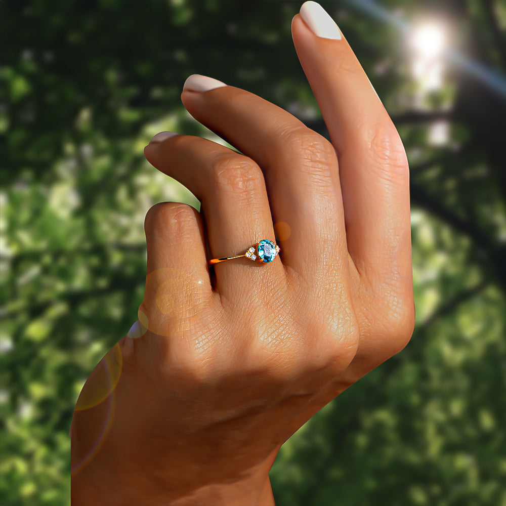 Pırlanta & Blue Topaz Tektaş Vintage Yüzük