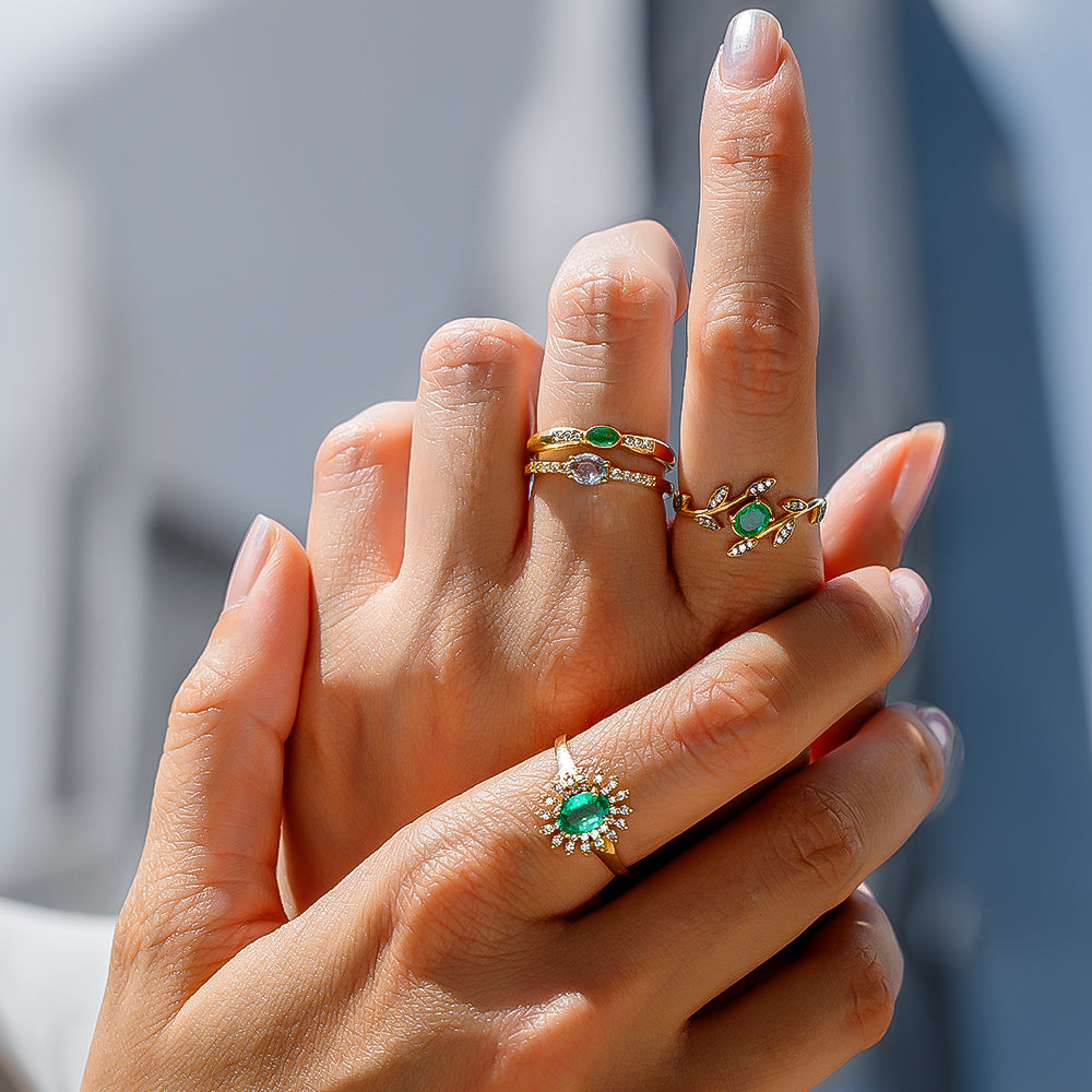 Palmina Pırlantalı Zümrüt Yüzük