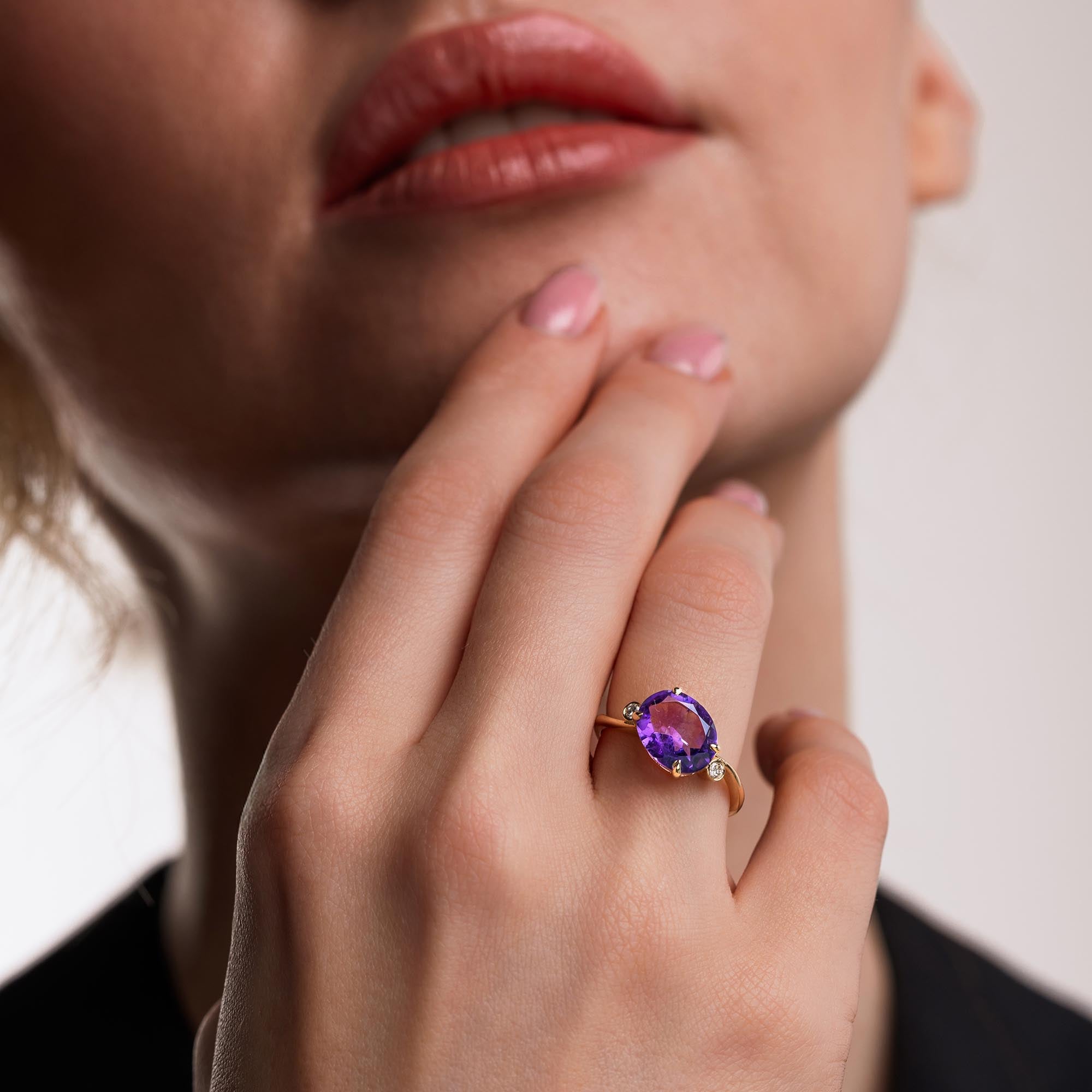 Mystera Pırlantalı Ametist Yüzük