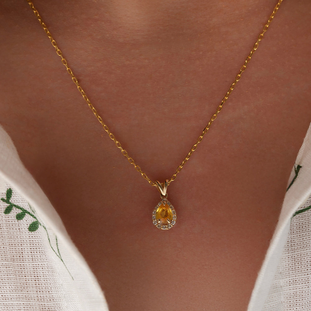 Sun Drop Pırlanta Safir Tektaş Kolye