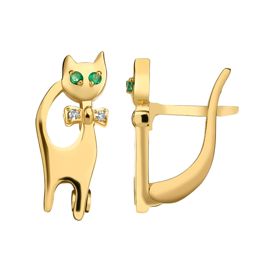 Felina Pırlanta & Zümrüt Kedi Küpe