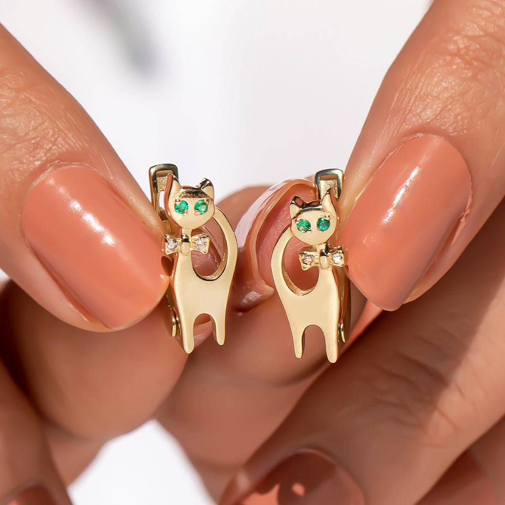 Felina Pırlanta & Zümrüt Kedi Küpe