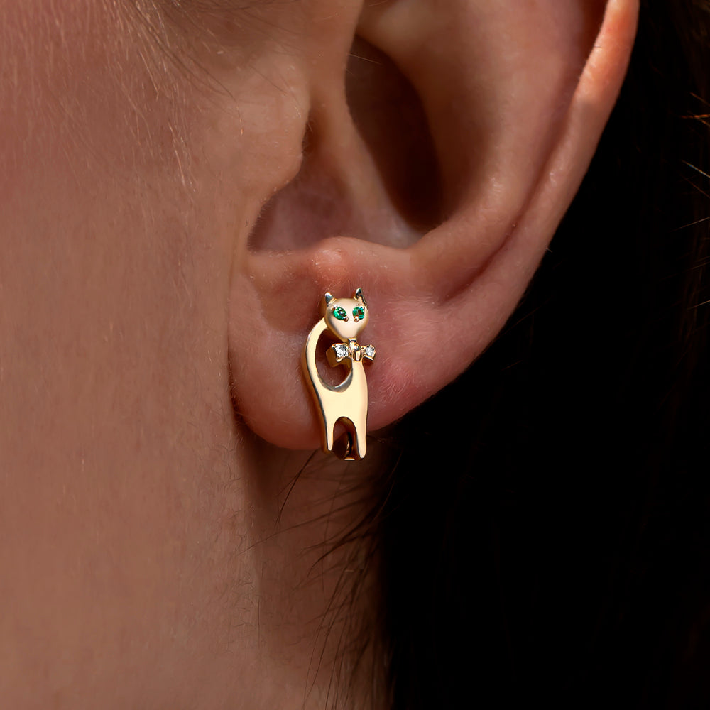 Felina Pırlanta & Zümrüt Kedi Küpe