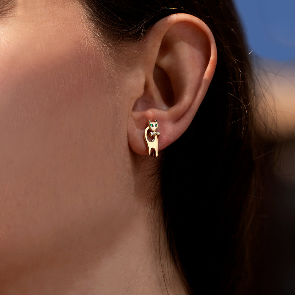 Felina Pırlanta & Zümrüt Kedi Küpe