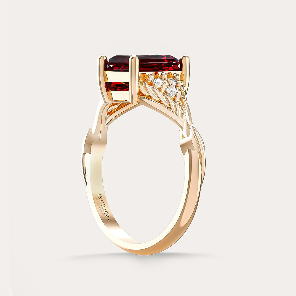 granat taşlı ve pırlantalı vintage yüzük