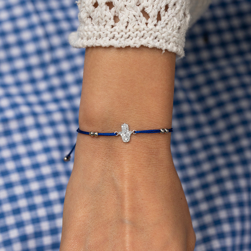 Royal Blue Altın İp Bileklik - Hamsa