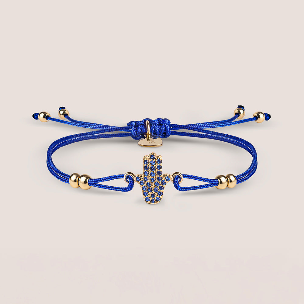 Royal Blue Altın İp Bileklik - Hamsa