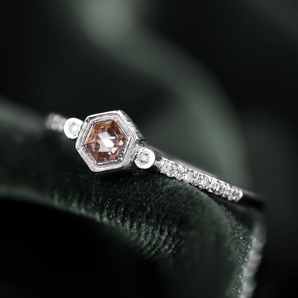 Kahverengi Pırlantalı Tektaş Vintage Yüzük