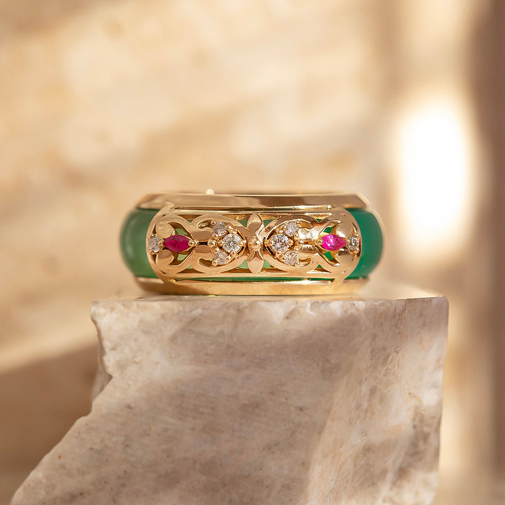 Pırlantalı Vintage Tasarım Cover Yüzük - Melin Calm