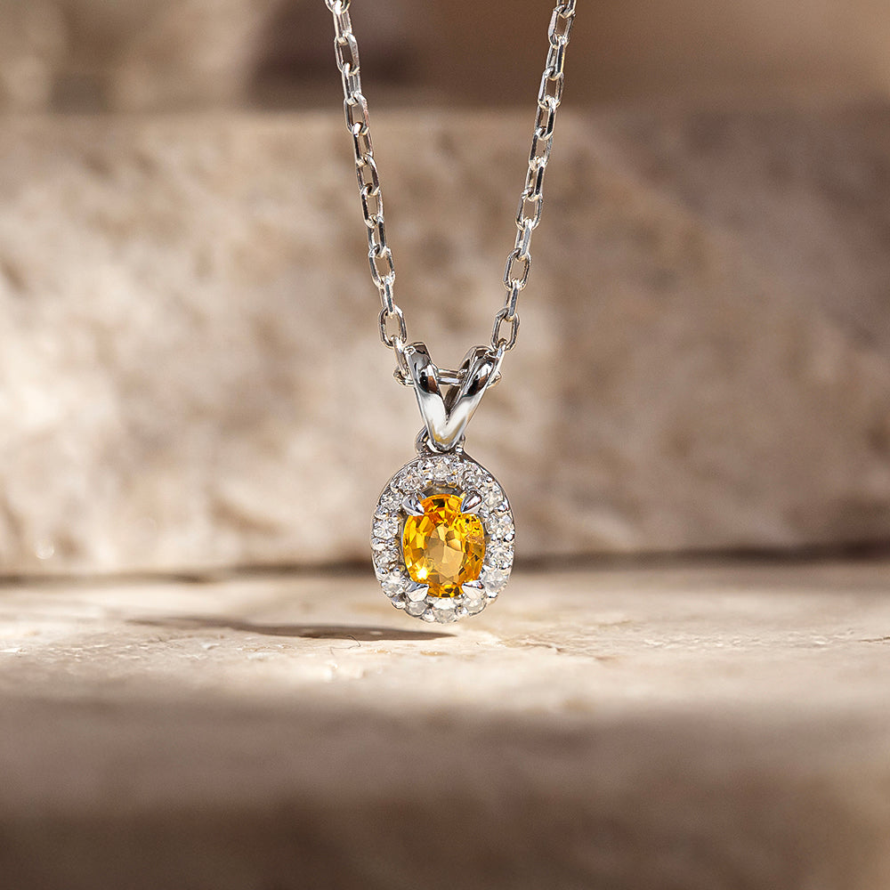 Sarı Safir Oval Tektaş Kolye