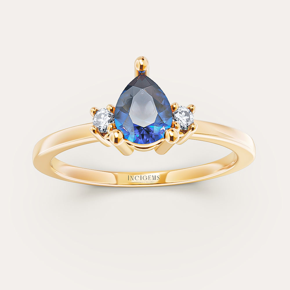 Pırlantalı Tektaş Damla Safir Yüzük