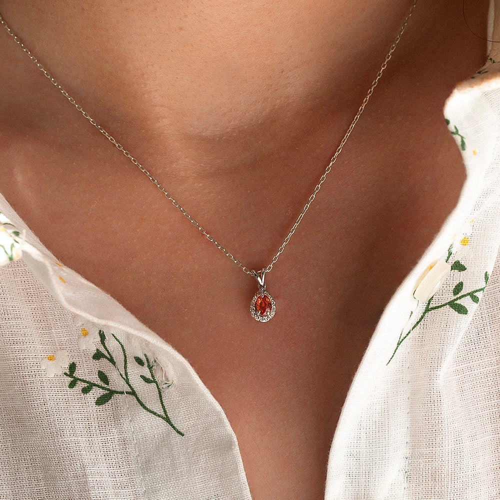 Damla Orange Safir Pırlantalı Tektaş Kolye