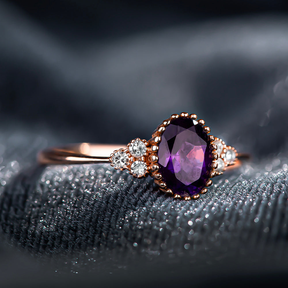 Pırlantalı Ametist Tektaş Vintage Yüzük