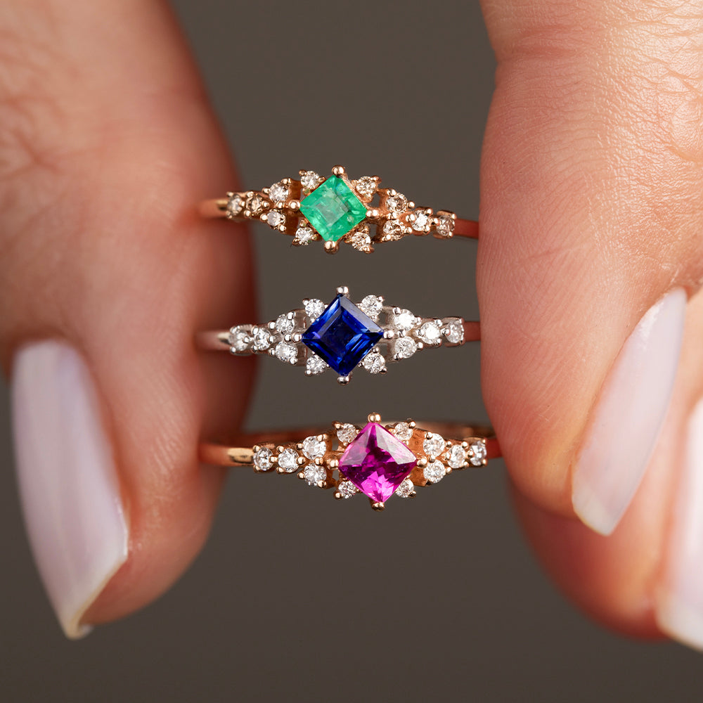 Pırlantalı & Kare Kesim Yakut Vintage Yüzük