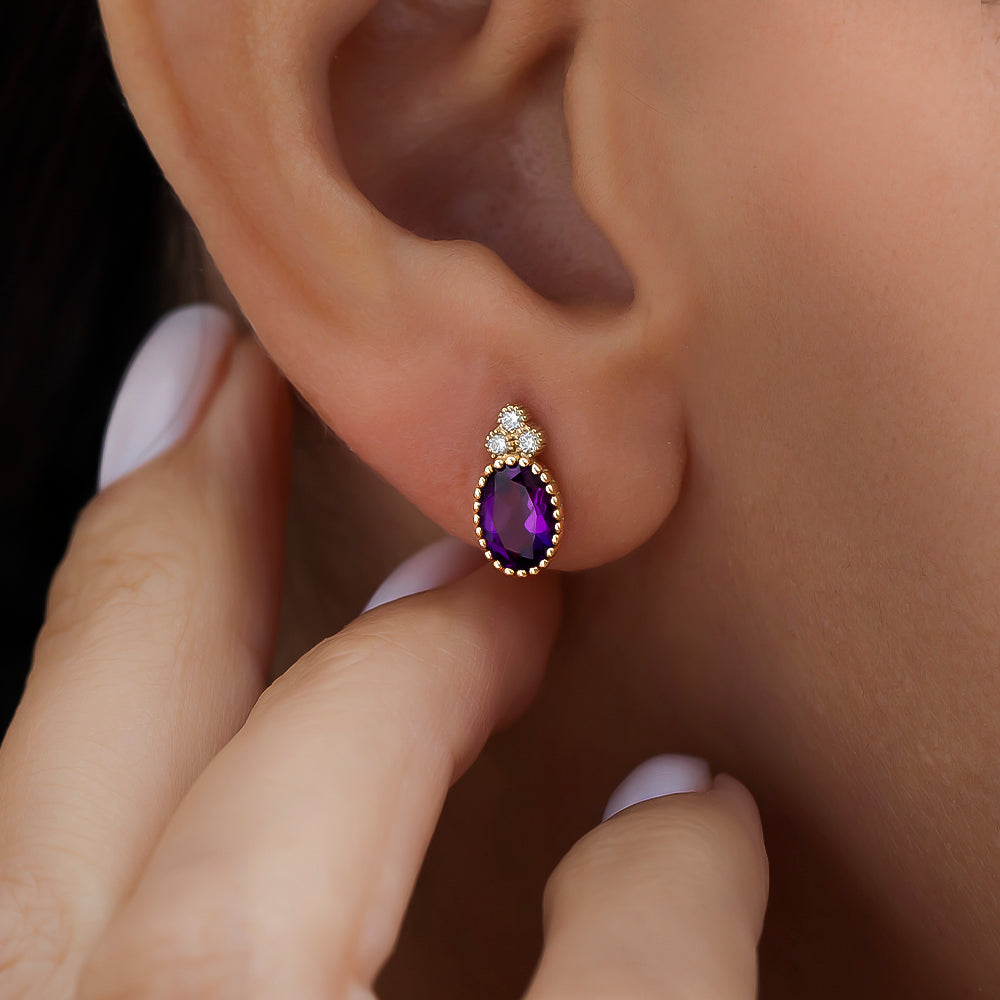 14k Altın Ametist Küpe