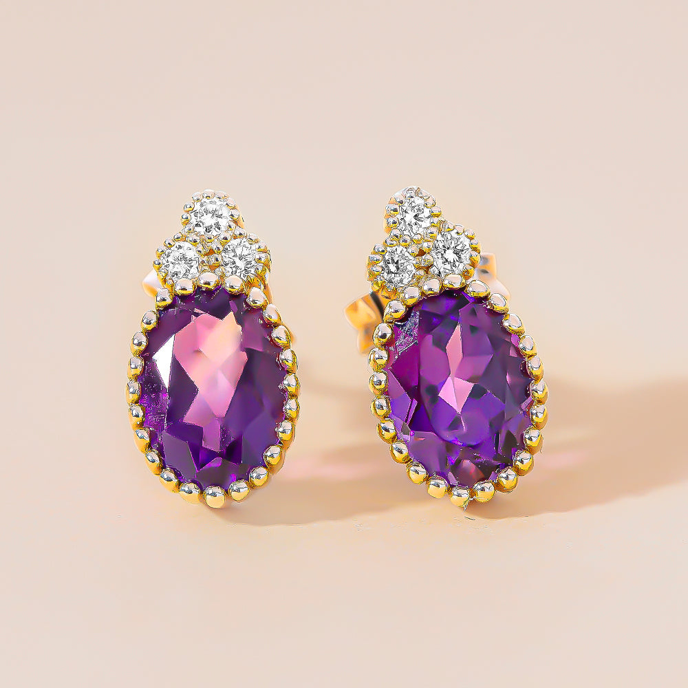 14k Altın Ametist Küpe