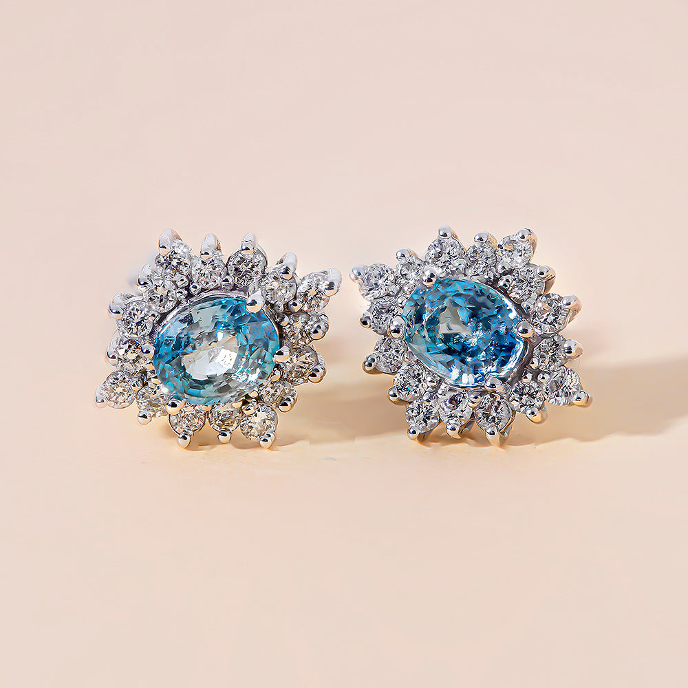 Pırlantalı Royal Blue Topaz Küpe