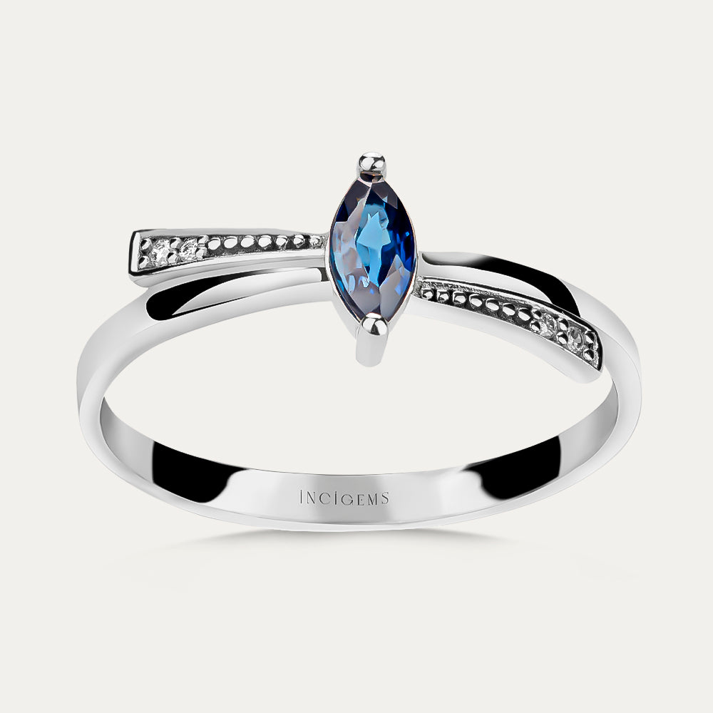 markiz kesim safir taşlı fiyonk tasarım vintage yüzük