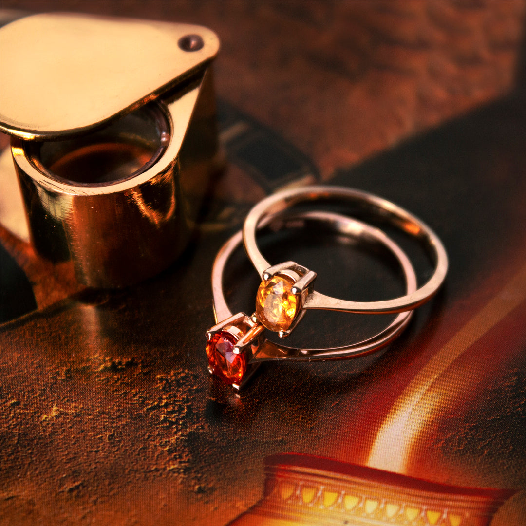 oval kesim tektaş turuncu safir yüzük