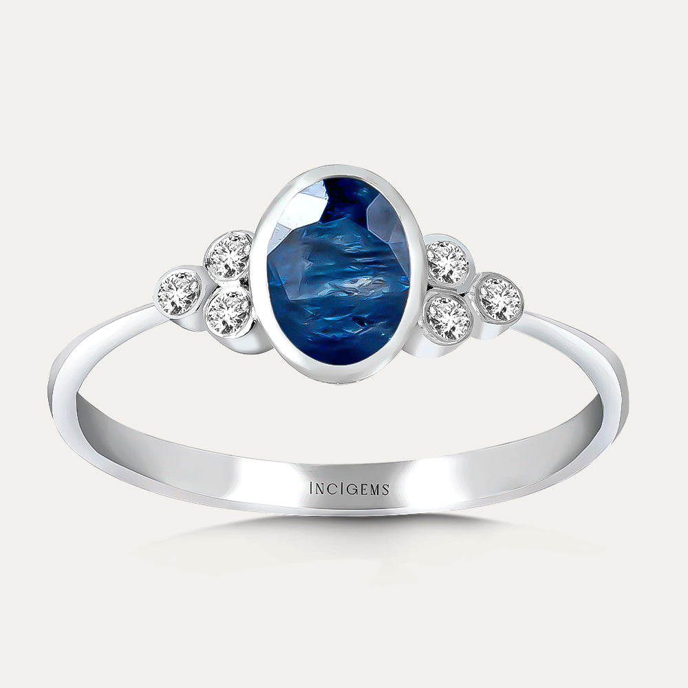 pırlantalı safir taşlı tektaş yüzük