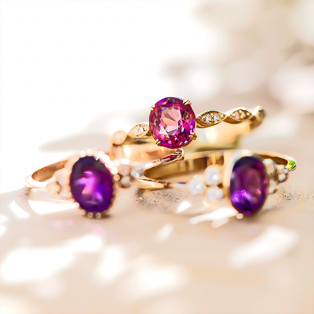 Pırlantalı Oval Kesim Granat Taşlı Vintage Yüzük