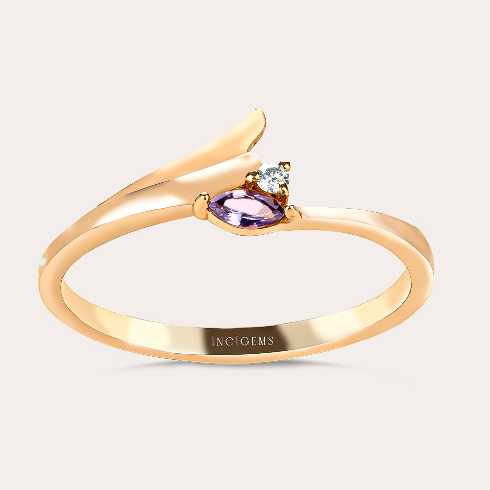 markiz kesim safir taşlı ve pırlantalı kuş kanadı tasarımlı altın yüzük