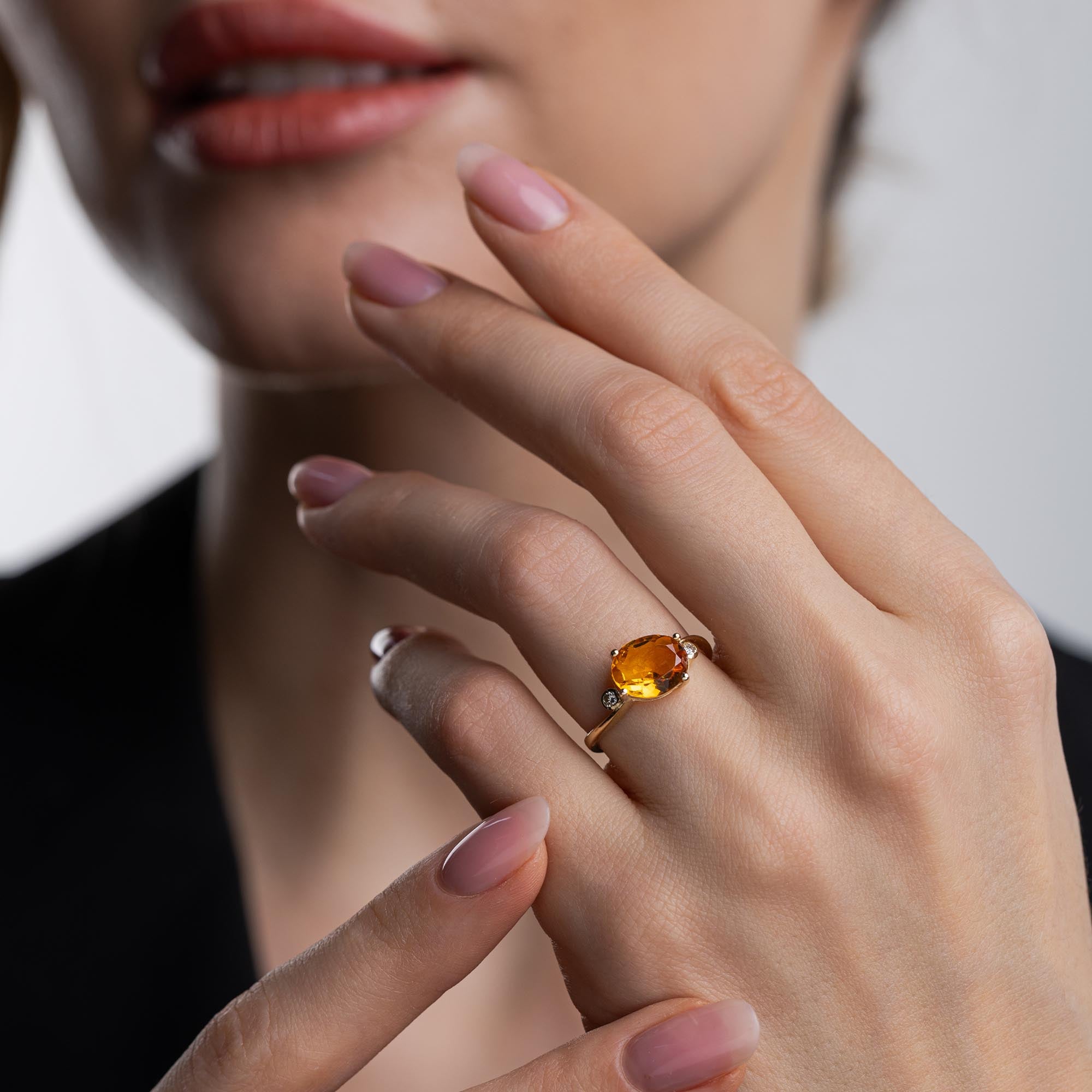 Honey Pırlantalı Tektaş Sitrin Yüzük