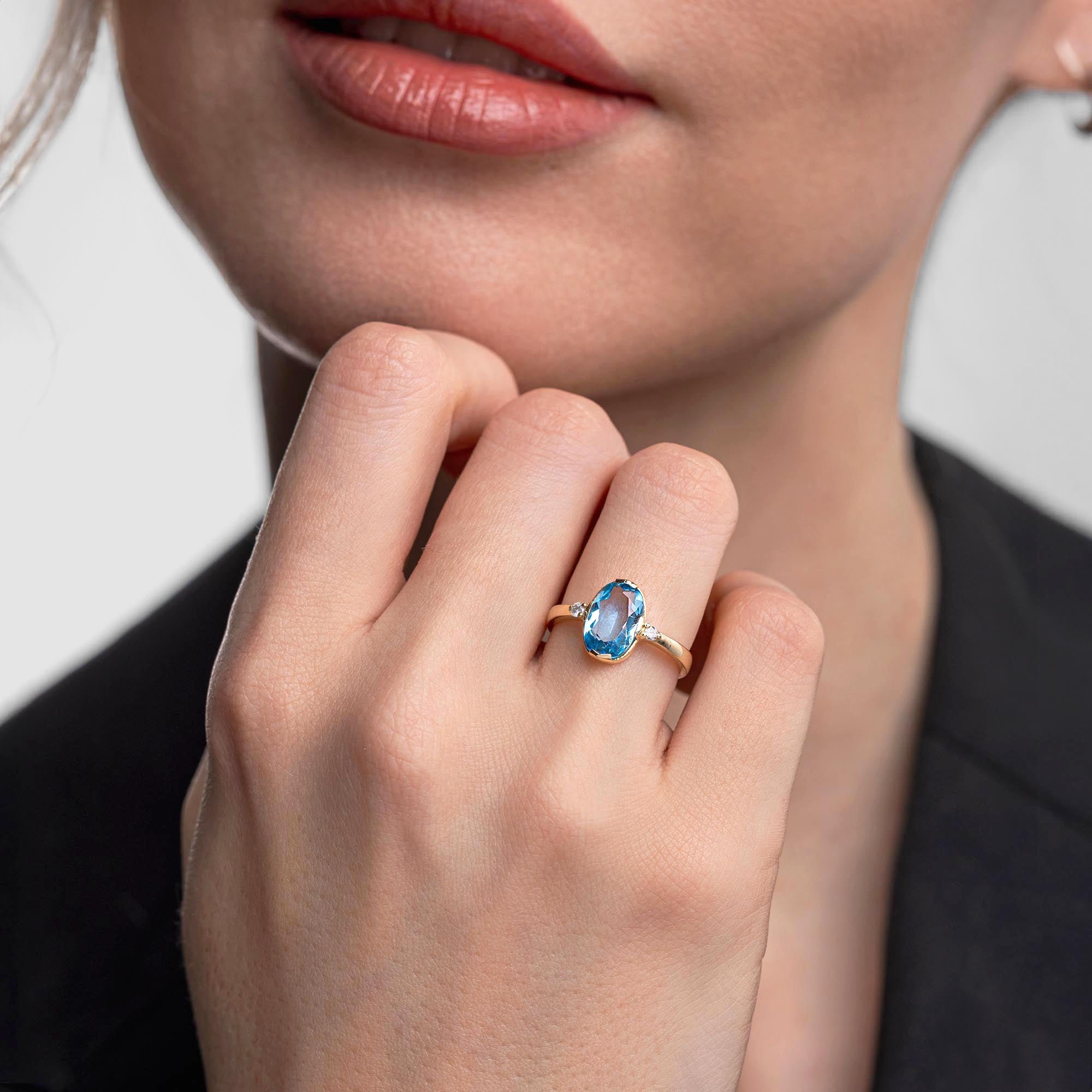 Ocean Pırlantalı Blue Topaz Yüzük