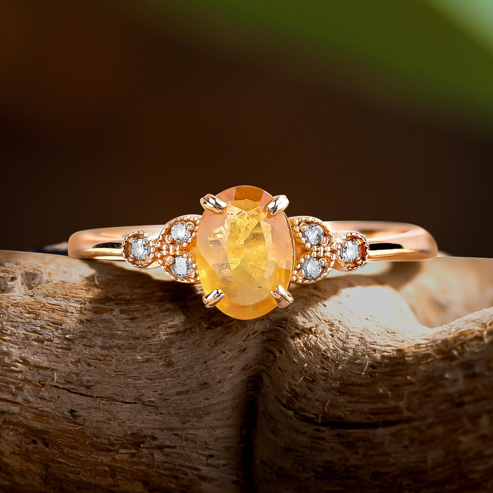 Pırlanta & Sarı Safir Tektaş Vintage Yüzük