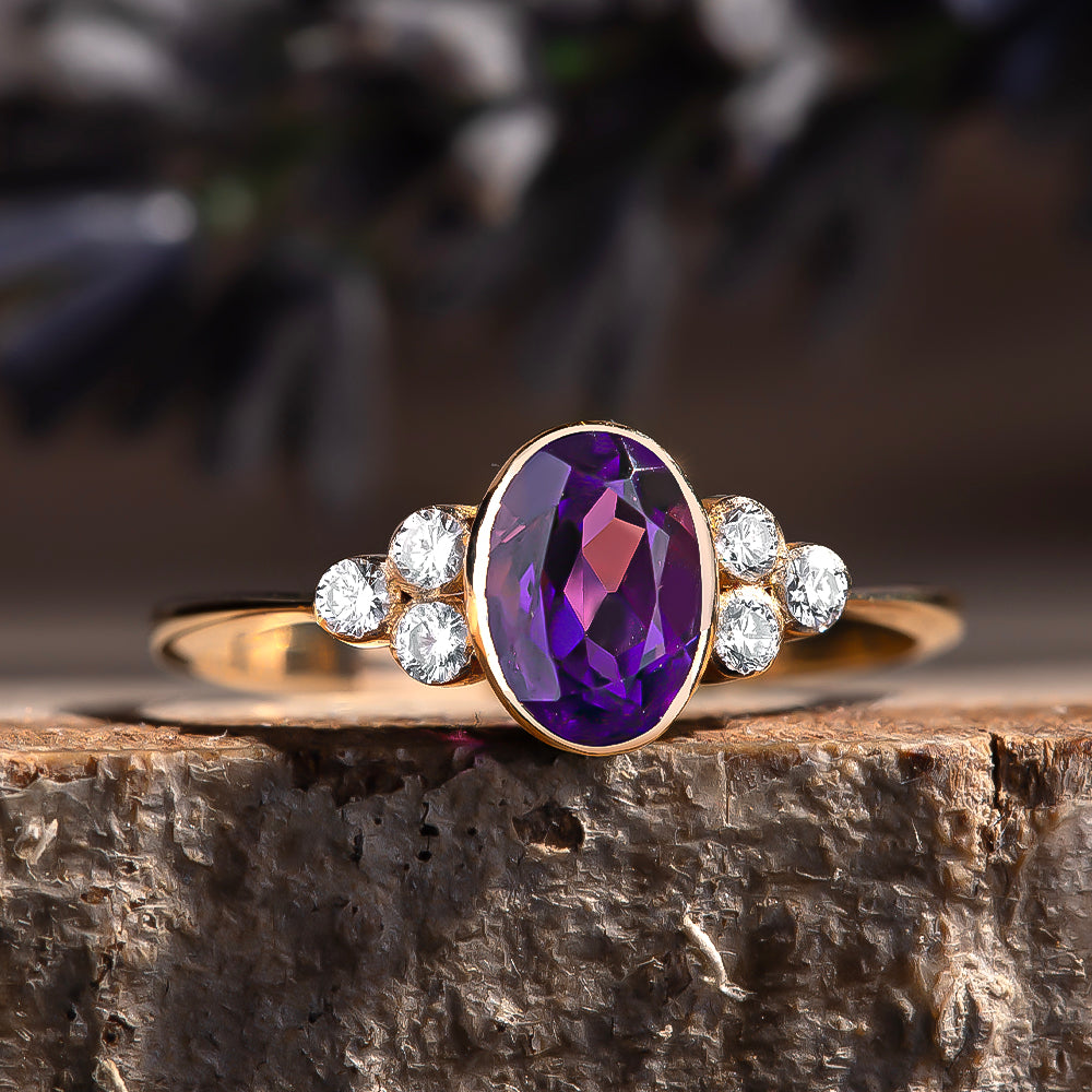 Pırlanta & Ametist Tektaş Vintage Yüzük