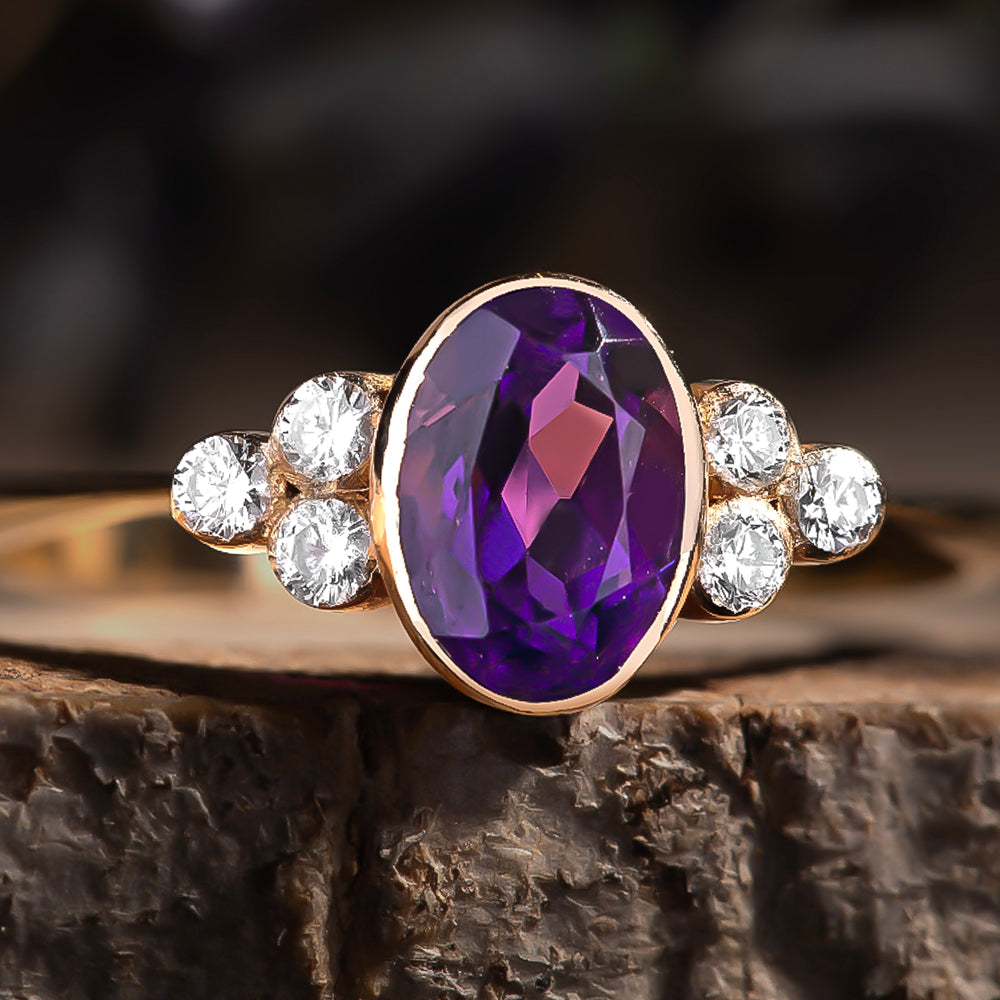 Pırlanta & Ametist Tektaş Vintage Yüzük