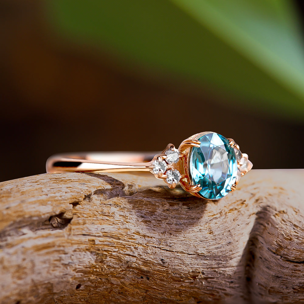 Pırlanta & Royal Blue Topaz Tektaş Vintage Yüzük