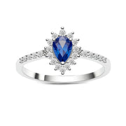 Pırlantalı Damla Safir Vintage Yüzük - Midnight