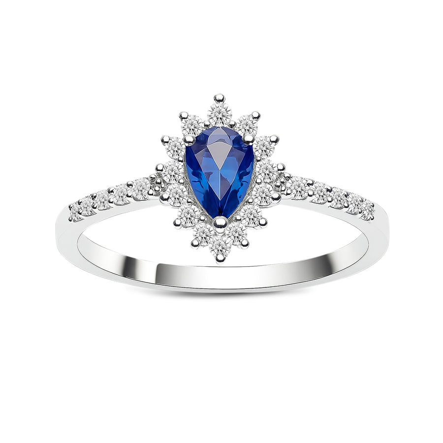 Pırlantalı Damla Safir Vintage Yüzük - Midnight