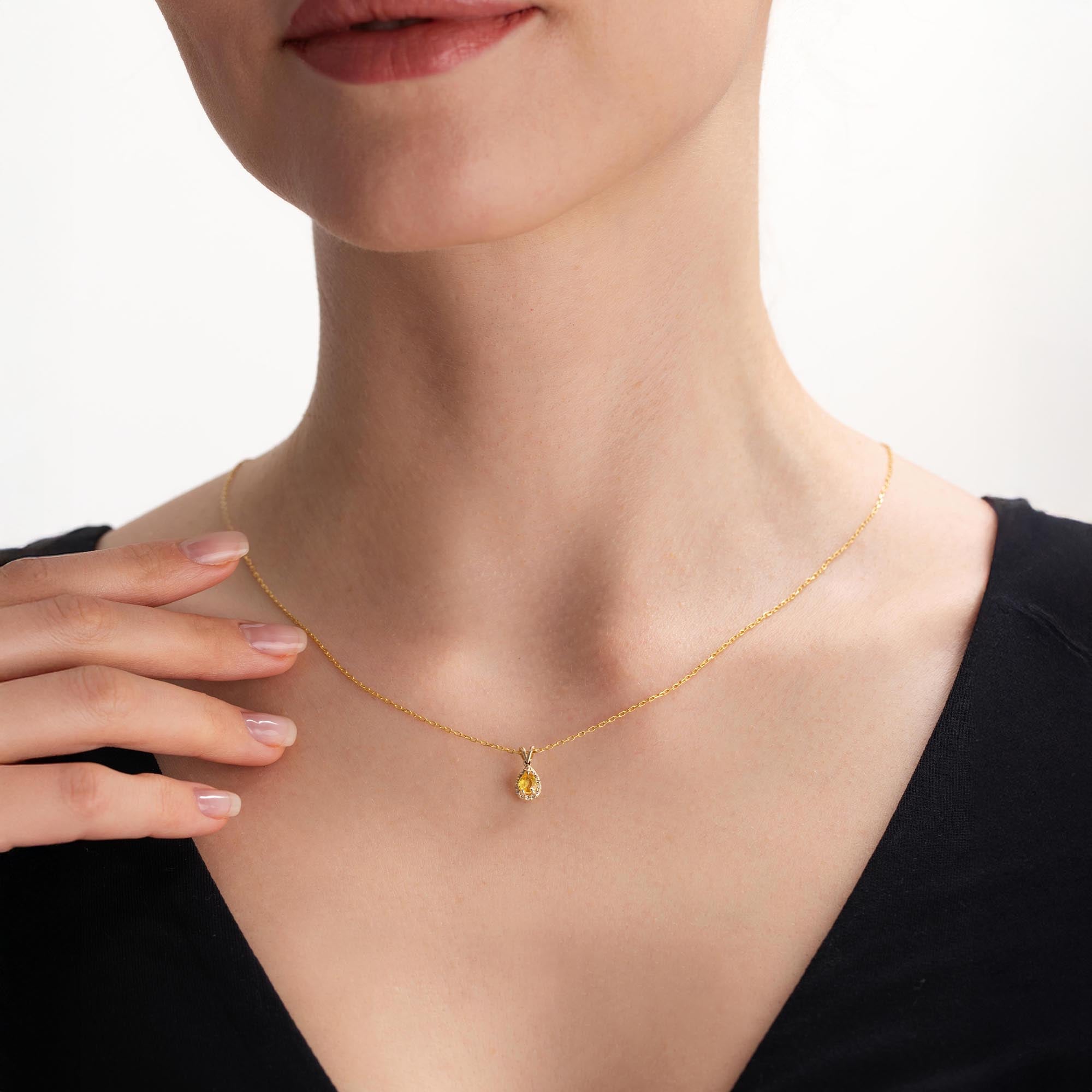 Sun Drop Pırlanta Safir Tektaş Kolye