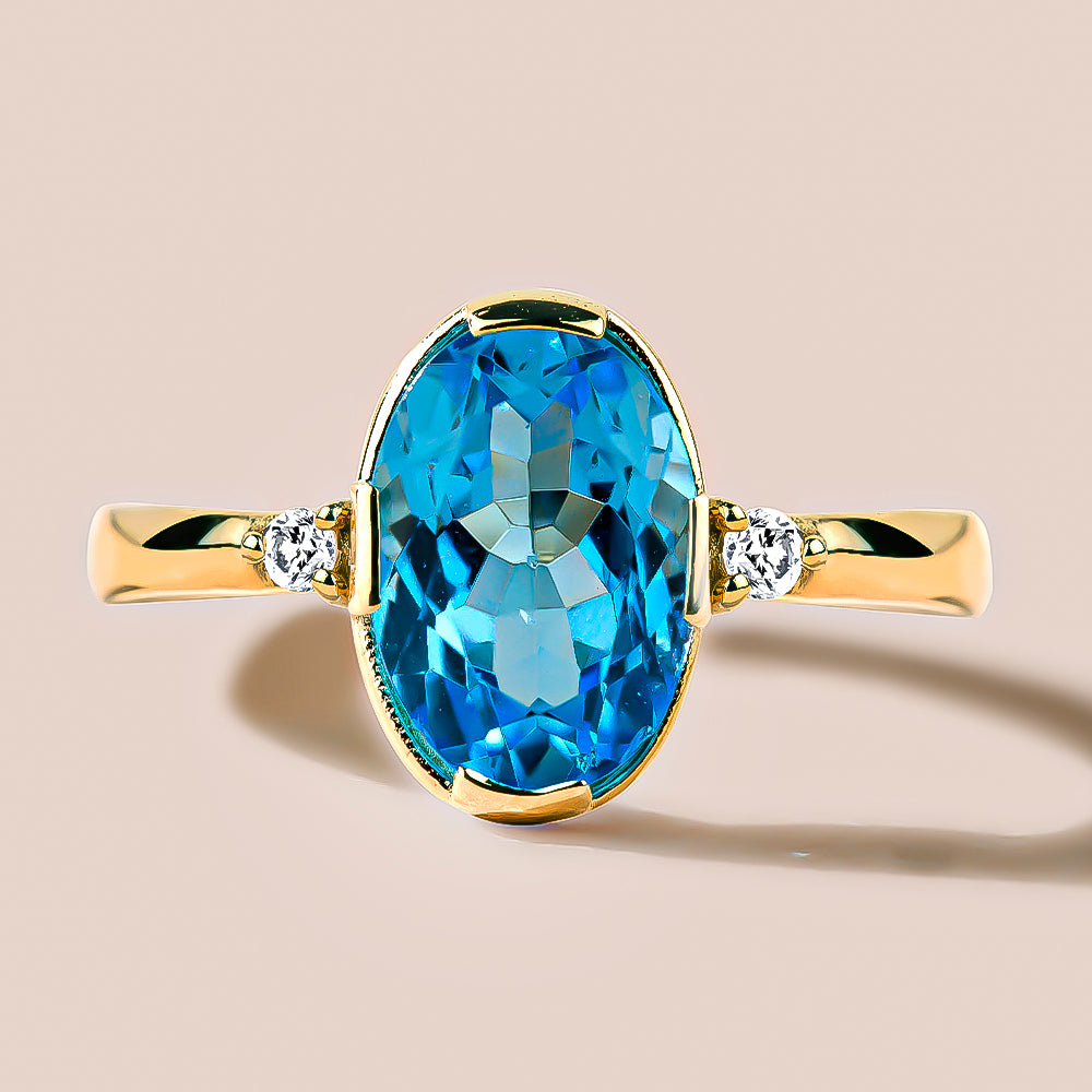 Pırlantalı Blue Topaz Yüzük - Okyanus