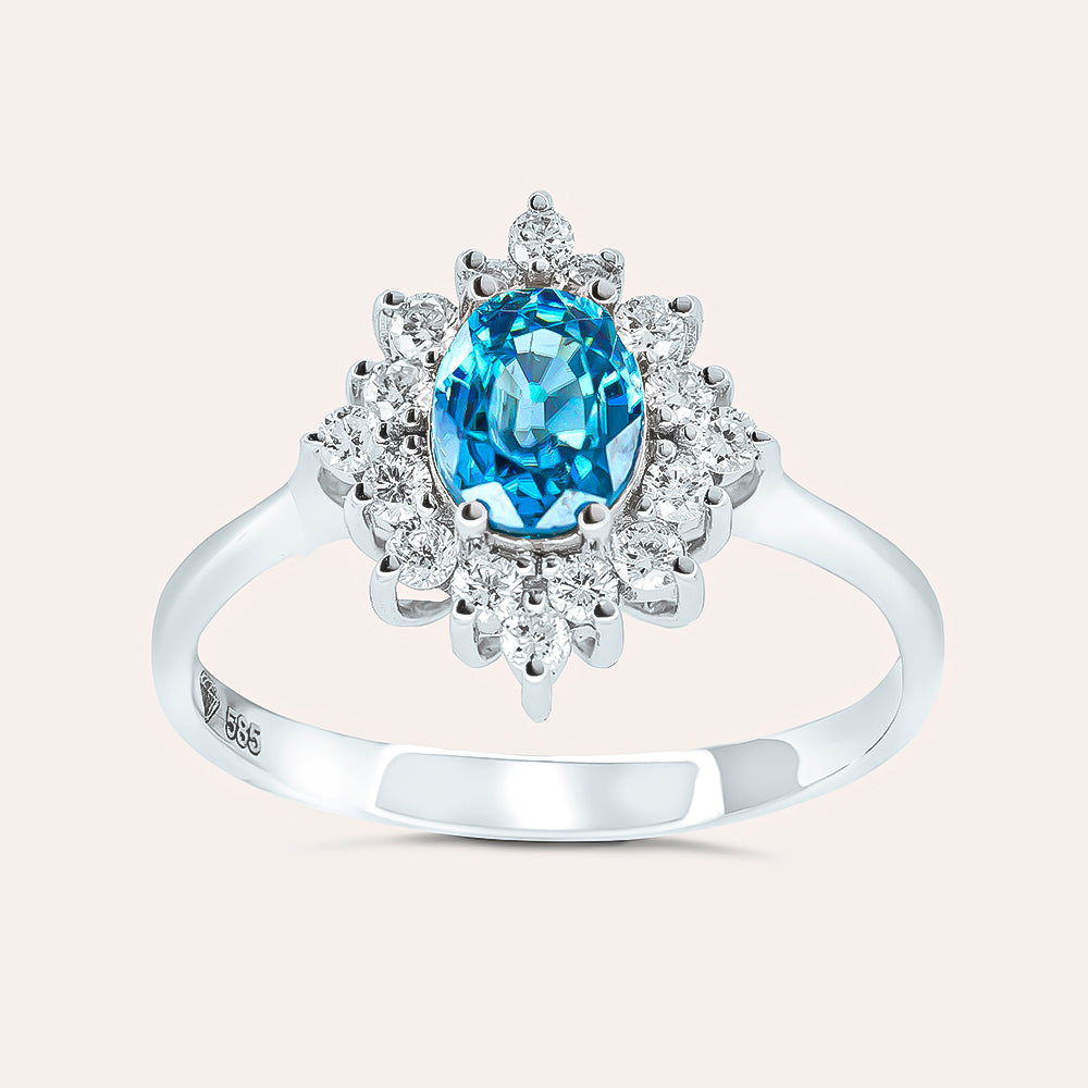 Pırlantalı Mavi Topaz Yüzük