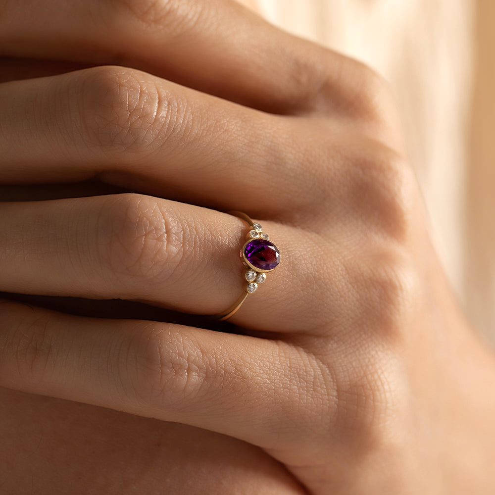 Pırlanta & Ametist Tektaş Vintage Yüzük