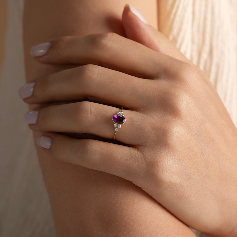 Pırlanta & Ametist Tektaş Vintage Yüzük