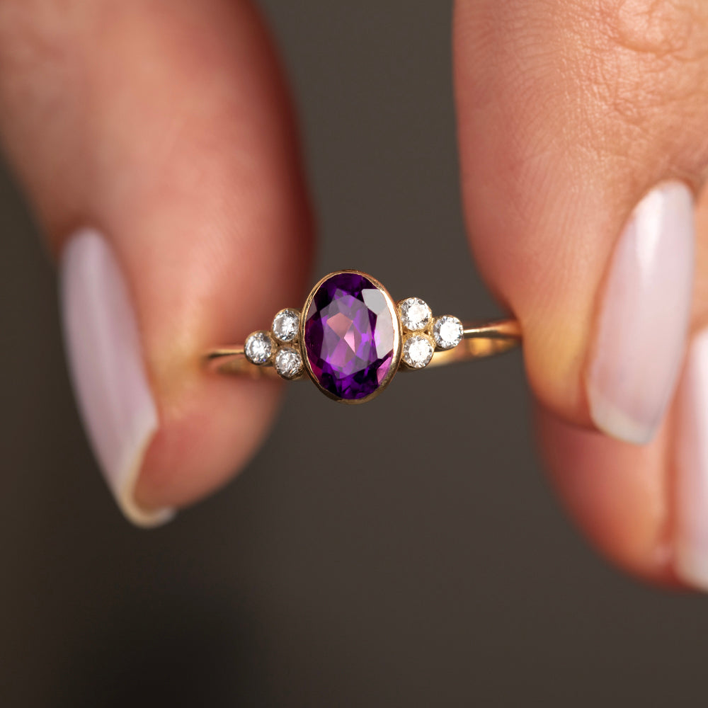 Pırlanta & Ametist Tektaş Vintage Yüzük