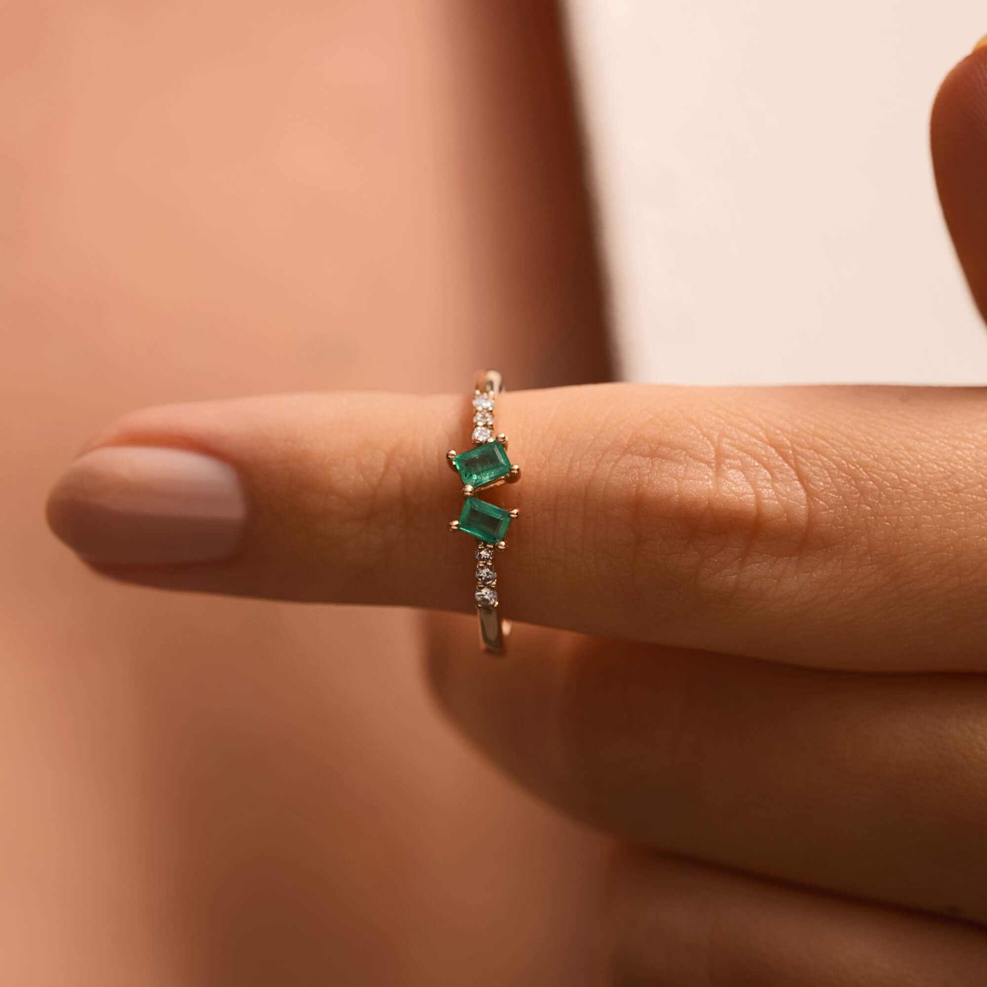 Duet Pırlanta Zümrüt Yüzük