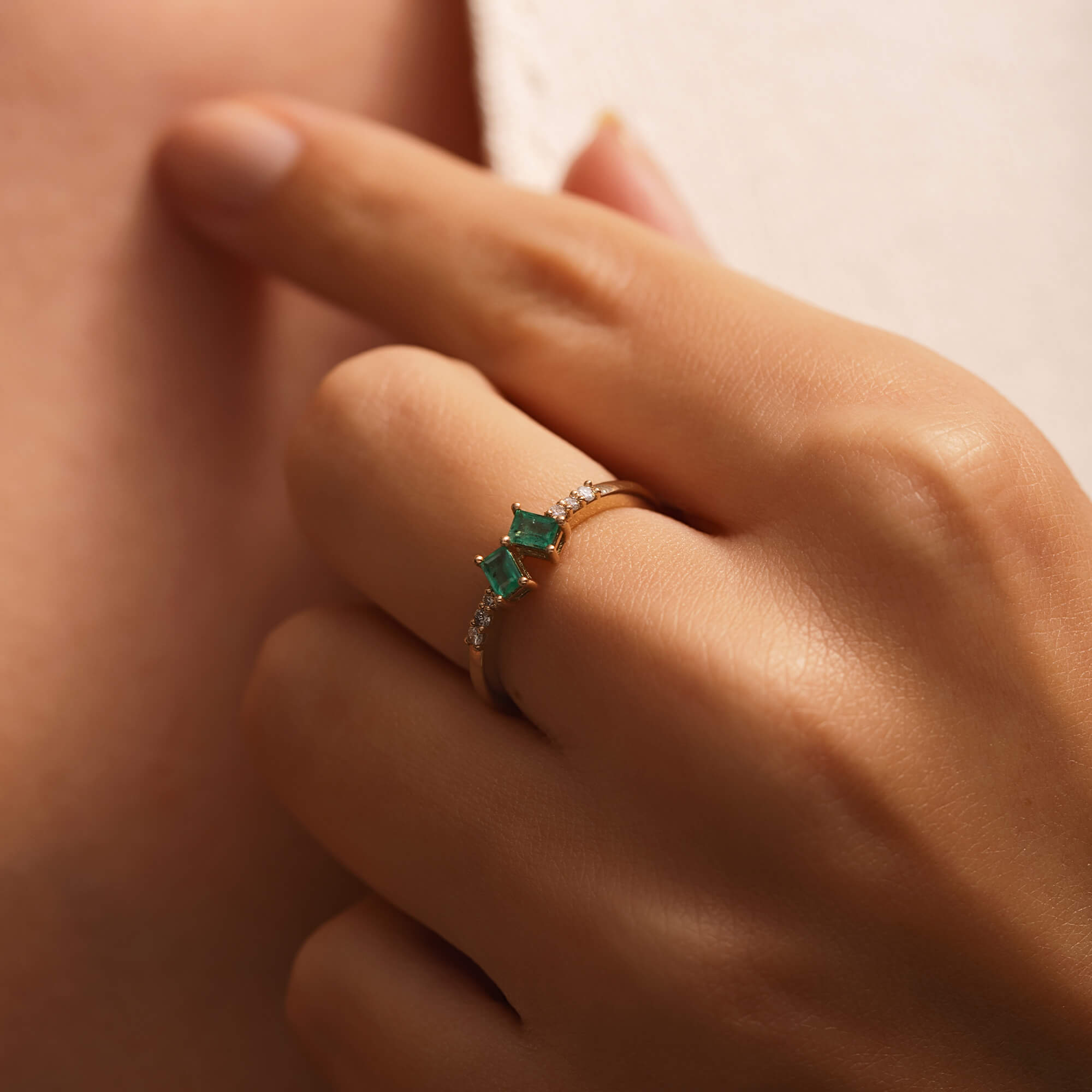 Duet Pırlanta Zümrüt Yüzük