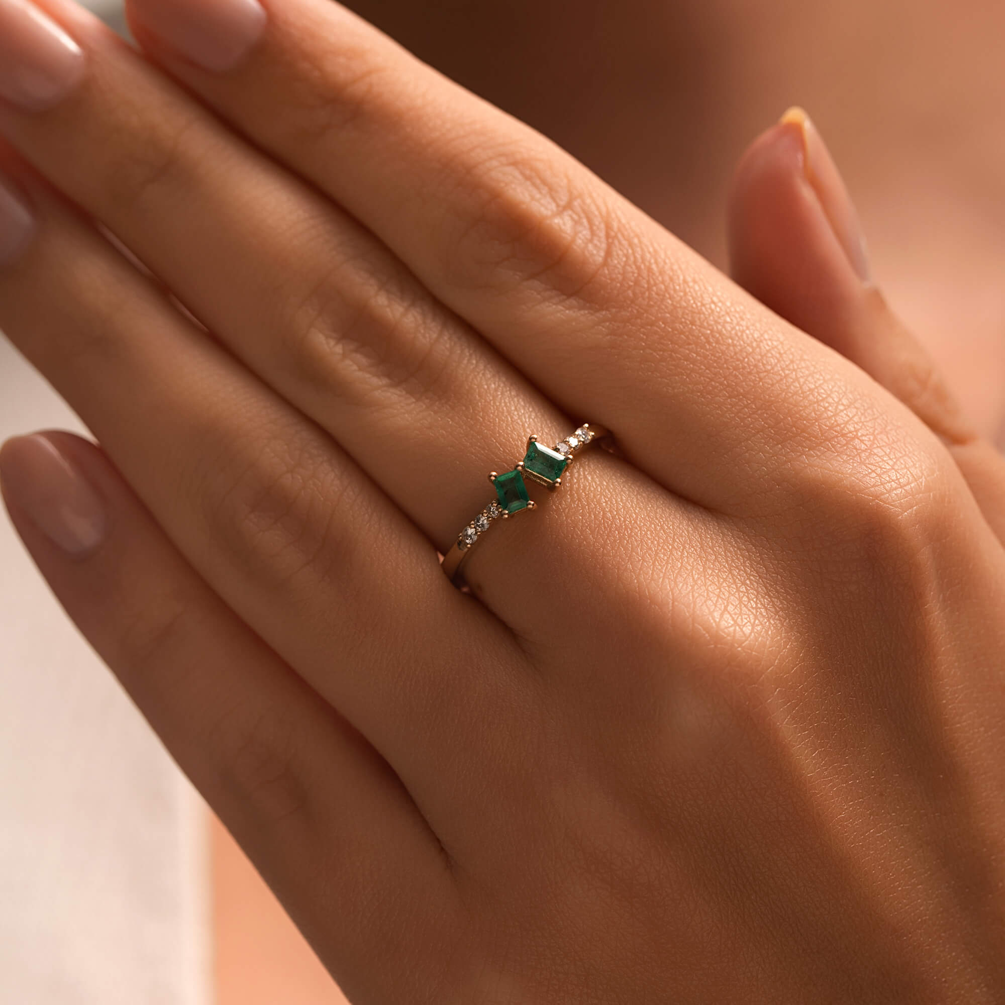 Duet Pırlanta Zümrüt Yüzük