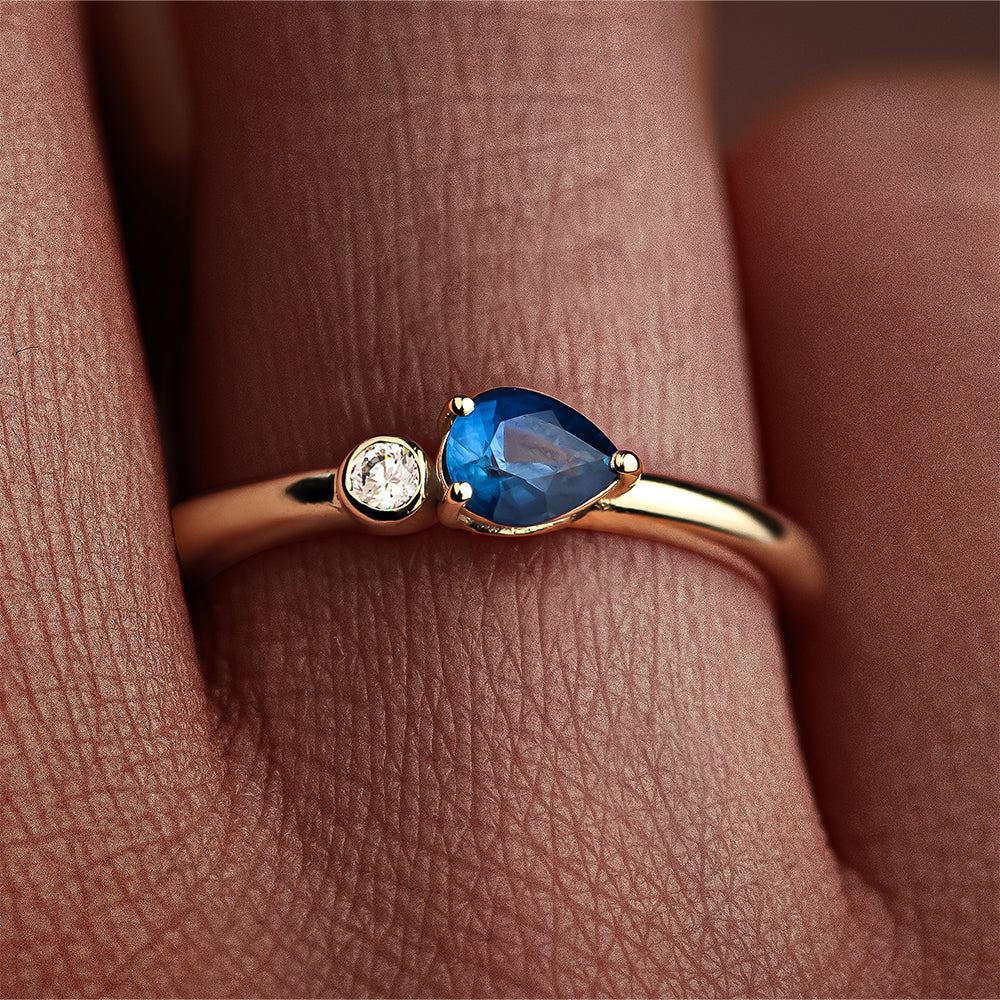 Pırlantalı Damla Safir Yüzük 