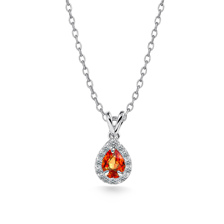 Damla Orange Safir Pırlantalı Tektaş Kolye